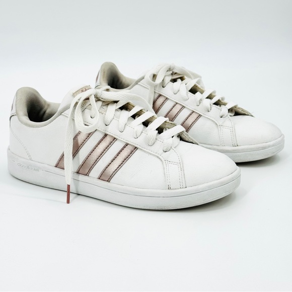 Adidas Cloudfoam Grand Court White/Rose Gold Leather Sneakers - Picture 1 of 10
